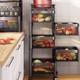 SHENAR - titan - galaxy - astro Rak Susun Besi Dapur Serbaguna Tingkat Model Bulat / Rak Troli Susun Putar / Rotary Multilayer Organizer