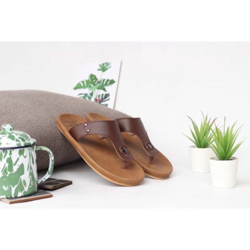 Sandal Jepit Pria Kulit Asli Original CEVANY CEVANY CLOVER BROWN SERIES Sandal Kasual Santai Origina
