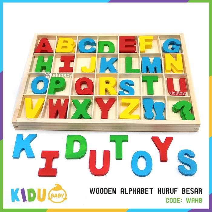 Mainan Montessori Anak Alphabet Kayu Huruf Besar / Wooden Alphabet Capital Letters Kidu Baby