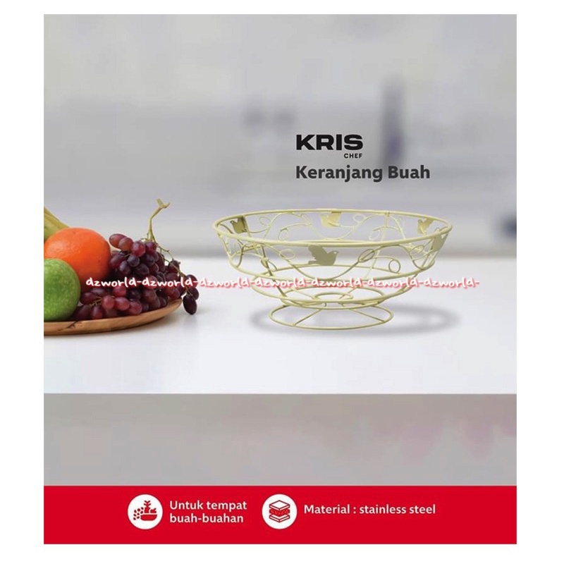 Krischef Basket Fruit Keranjang Buah Buahan Stainless Steel Warna Putih Kris Chef Tatakan Buah Motif Burung