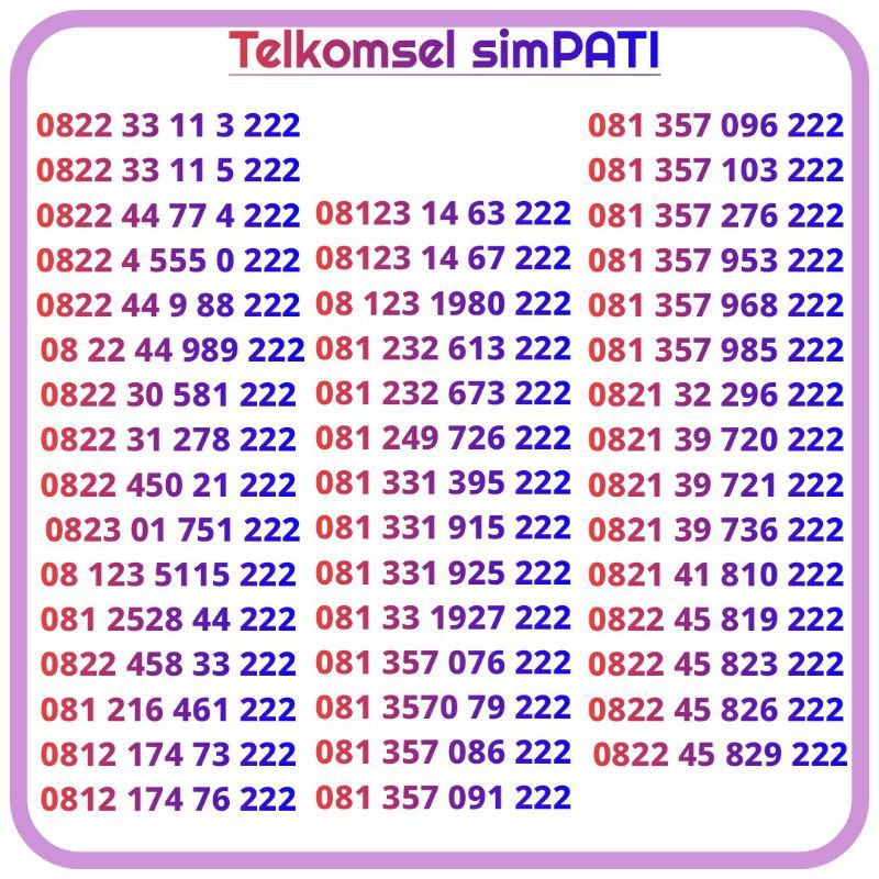 nomor cantik telkomsel simpati tripel 222