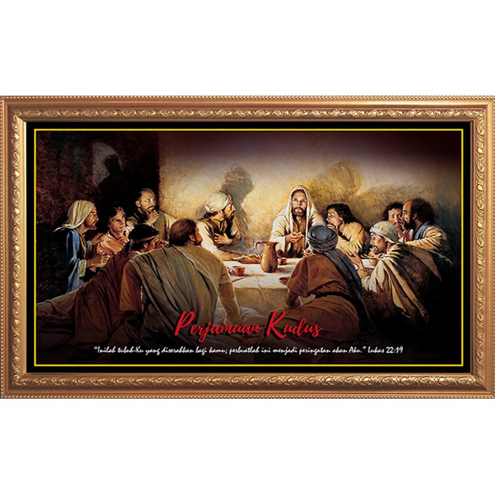 Lukisan Perjamuan Kudus Kanvas GRS 100 x 50cm / Pajangan Rohani