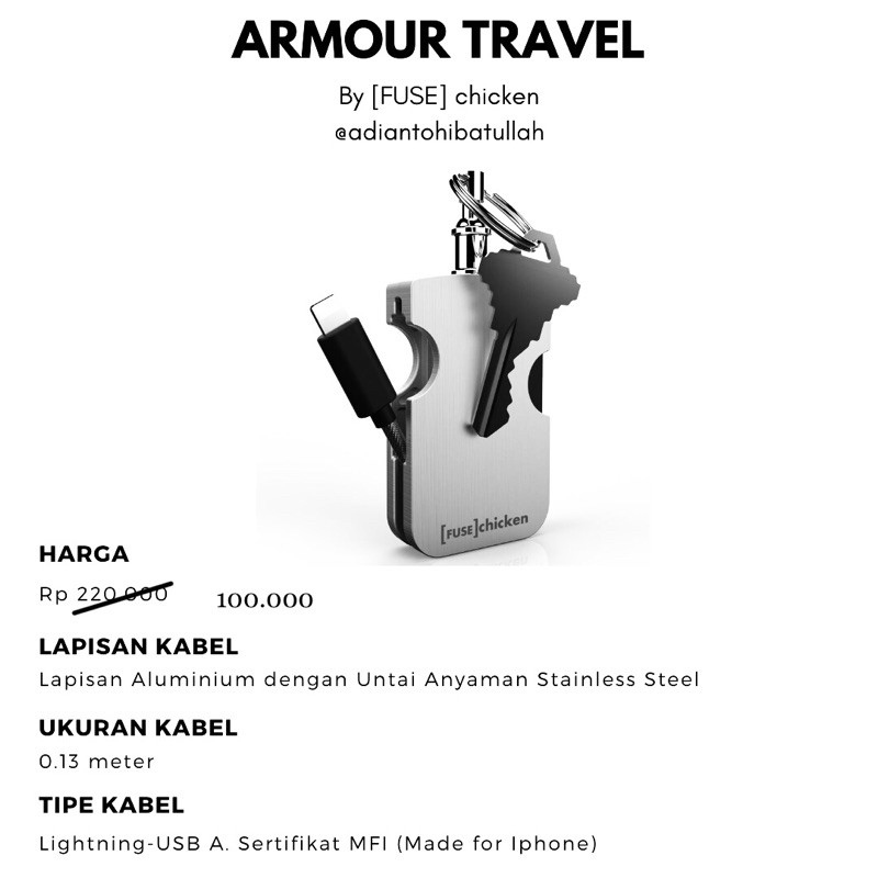 Kabel Lightning Terkuat Iphone Armour Travel By FUSE chicken