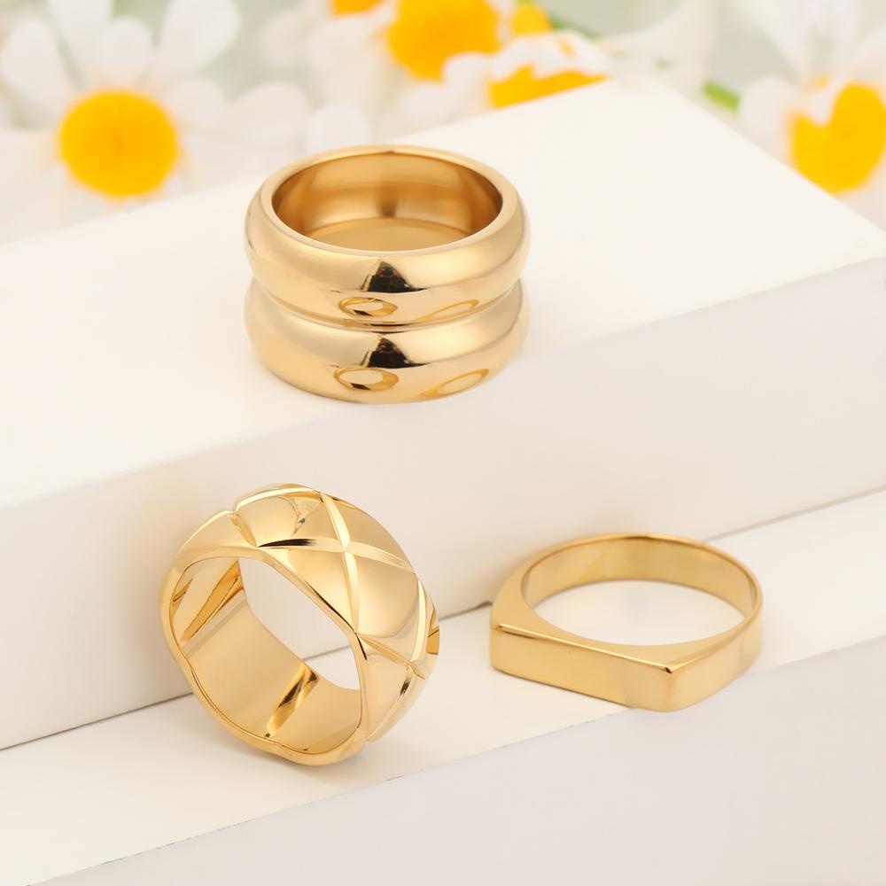 R-bunga Chunky Cincin Wanita Jari Fashion Emas Tebal Stack Rings Geometris