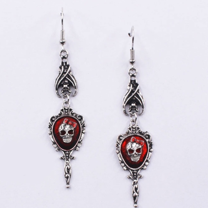 Anting Panjang Bentuk Tengkorak Bahan Alloy Gaya Gothic Untuk Wanita