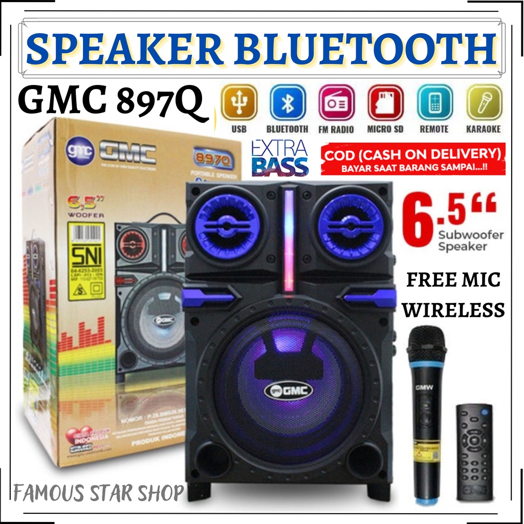 Termurah GMC 897Q | 897P Speaker Portable Ampli Meeting BLUETOOTH - 6,5 inch Bonus mic Wireless Bisa Bayar Ditempat | FMS