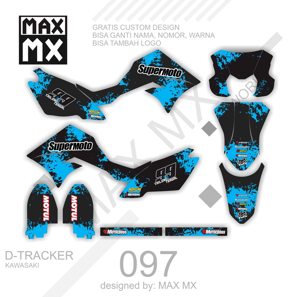 DECAL STIKER MOTOR D,TRACKER MOTIF BIRU BERCAK