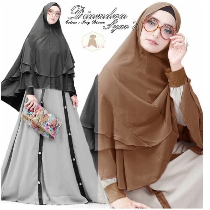 NISSA SABYAN  Gamis Kebaya Pesta Diandra Jumbo Abu Ori, Baju Pesta Gamis Brukat - Coksu