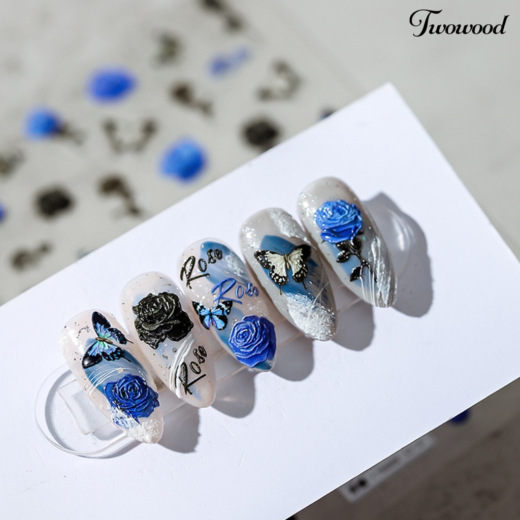 Twowood Stiker Kuku 3D Motif Bunga / Kupu-Kupu Untuk Dekorasi Nail Art DIY