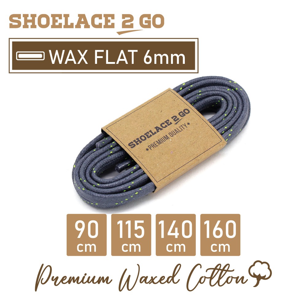 SHOELACE 2 GO PREMIUM TALI SEPATU LILIN WAX GEPENG PIPIH FLAT - WF6 - M3 - GREY &amp; LIME STRIPE - 6MM