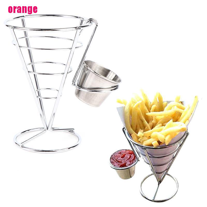 Stand Holder Keranjang Kerucut Bahan Stainless Steel Untuk Kentang Goreng Dan Ikan