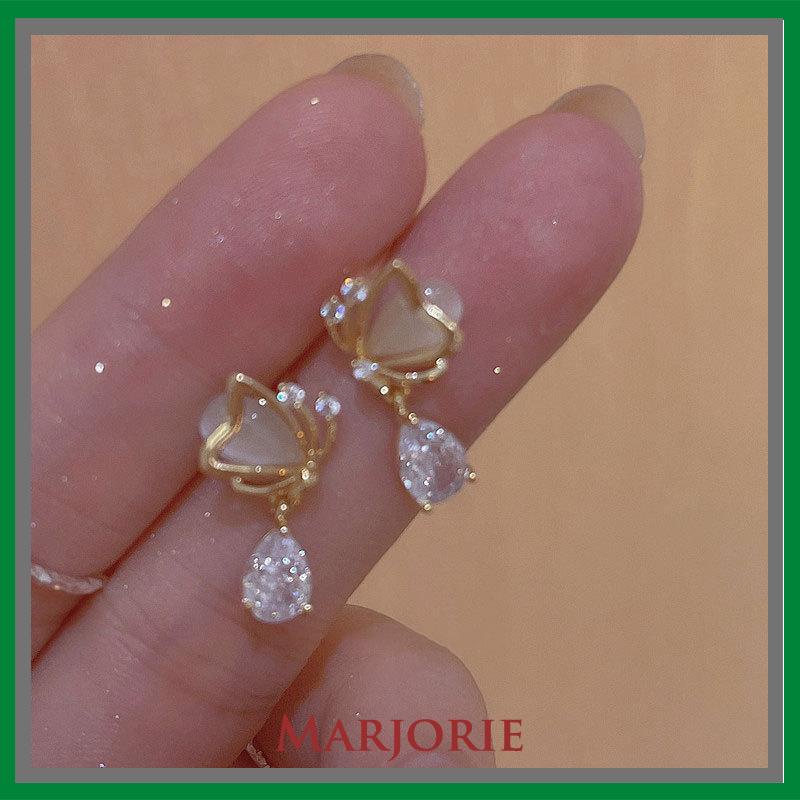 Opal Butterfly Love Water Drop Zircon Earrings Desain Niche Wanita Anting Temperamen Kelas Atas-MJD