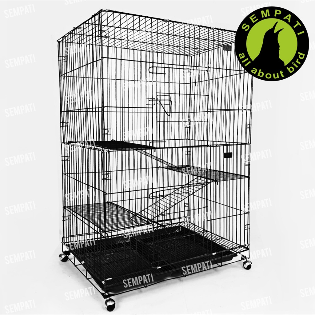 KANDANG ANJING 3 TINGKAT TERMURAH SIZE L KANDANG KUCING BURUNG KANDANG SUGAR GLIDER TINGKAT 3 KCG3L-HITAM
