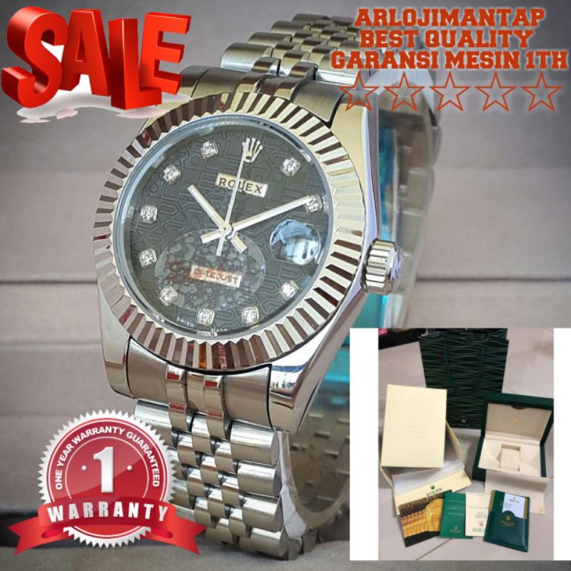 PROMO ROLEX DATEJUST SILVER BLACK DIAL 32MM MATIC SET BOX ORI