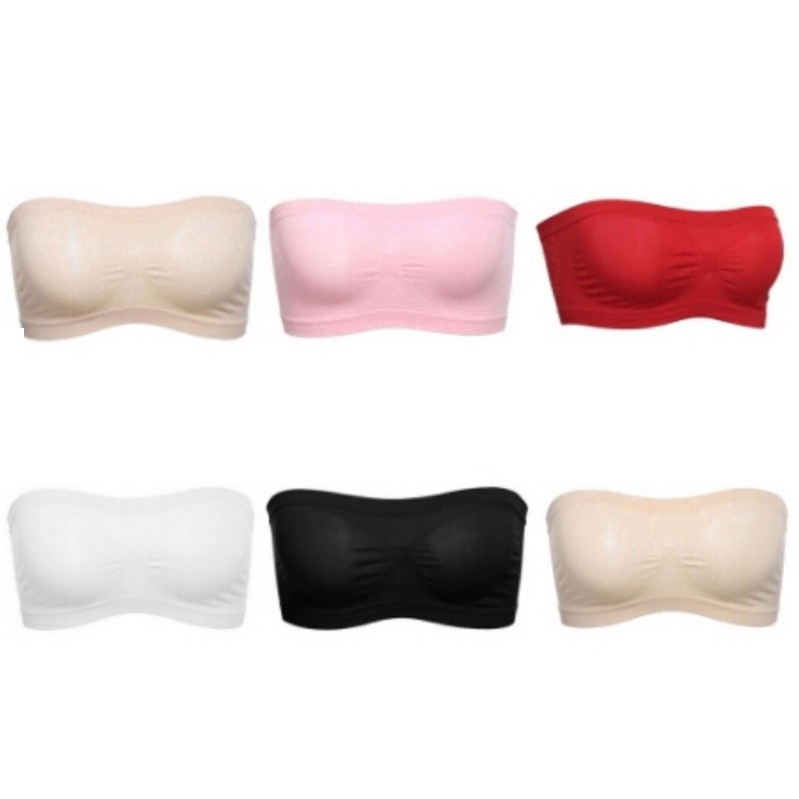 INFY - B027 Bra Crop Top Simple Tanpa Busa Bra Wanita Kemben Seksi Backless Tanpa Tali Motif Jala Belakang