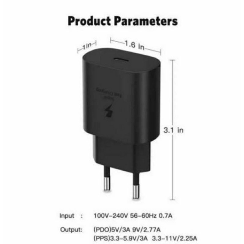 Charger Samsung NOTE 10 A70 A80 A50S S8 S9 S10 25Watt Super Fast Charging Type-C Original Packing Travel Adapter