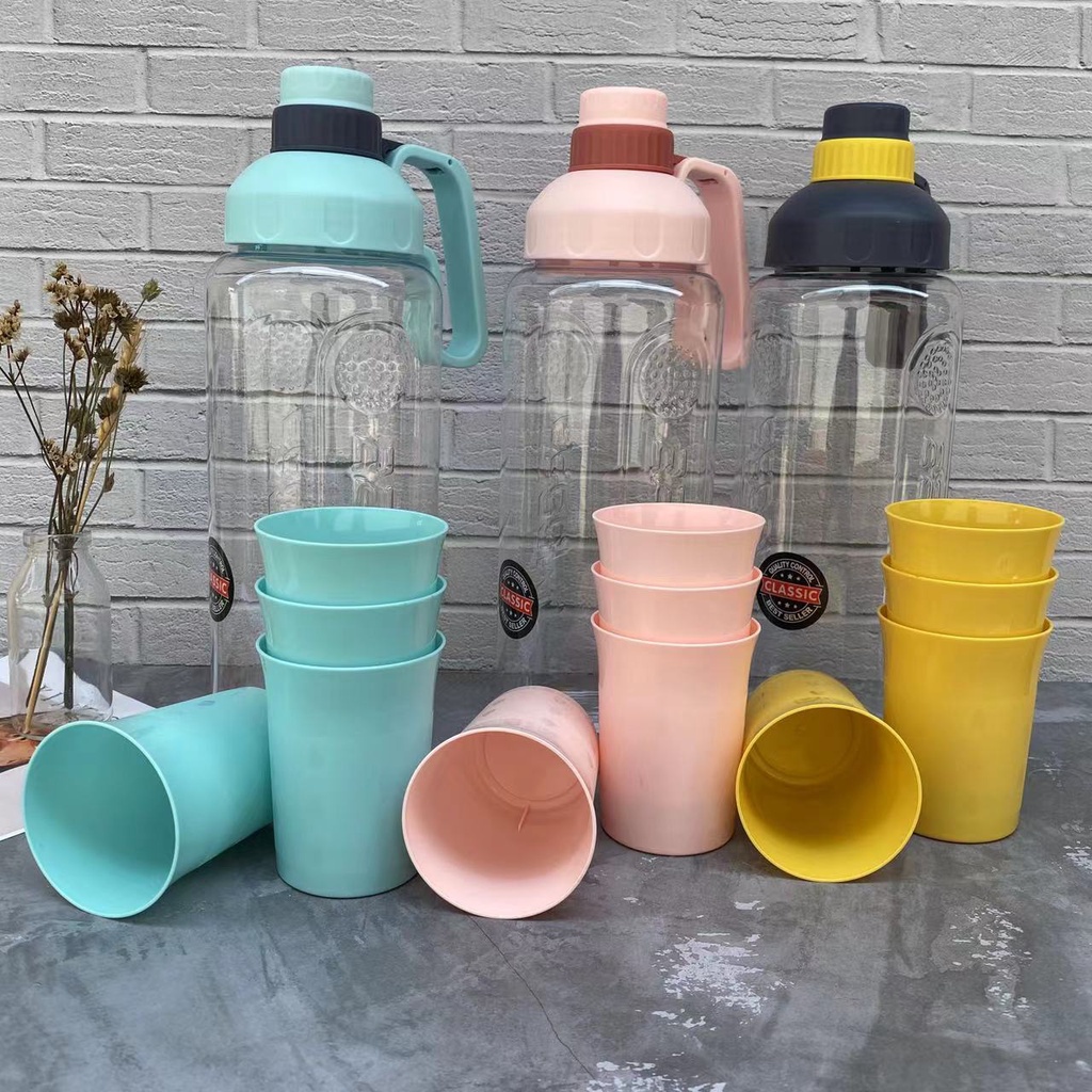 Teko Pitcher Set 4 in 1 Plus Gelas / Botol Plastik Terbaru Simple dan Praktis