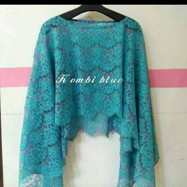 Atasan Kebaya Brukat skrap Blue polos kombinasi