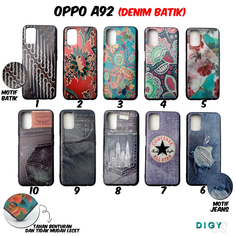 Case Motif Kulit Denim For OPPO A92 Case Fuze Motif Batik dan Denim