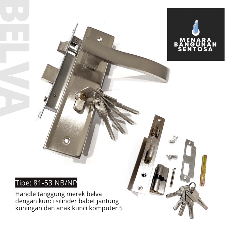 [Seri Putih] Handle Pintu Set Tanggung Belva - Kunci Tarikan Pegangan Gagang Kotak Jagung Sedang