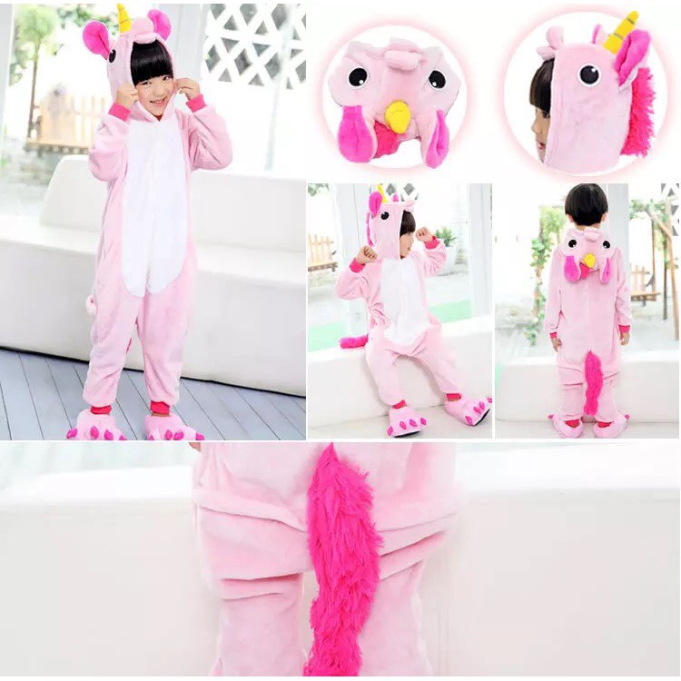 KOSTUM ONESIE UNICORN WHITE PINK ANAK PIYAMA COSPLAY PESTA