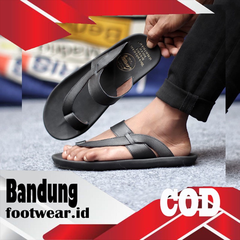 COD - Sandal Slide Pria Sandal Slop Pria Kulit Asli Ori Sendal Cowok / Cowo Keren Kekinian Original
