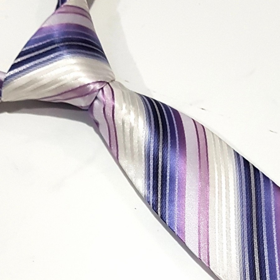 New Dasi Ungu Tua Salur Putih