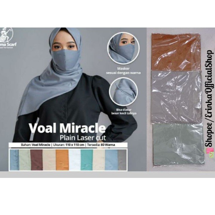 UMAMA Hijab Scraft Voal Miracle Plain Laser Cut Free Masker Jilbab Perempuan