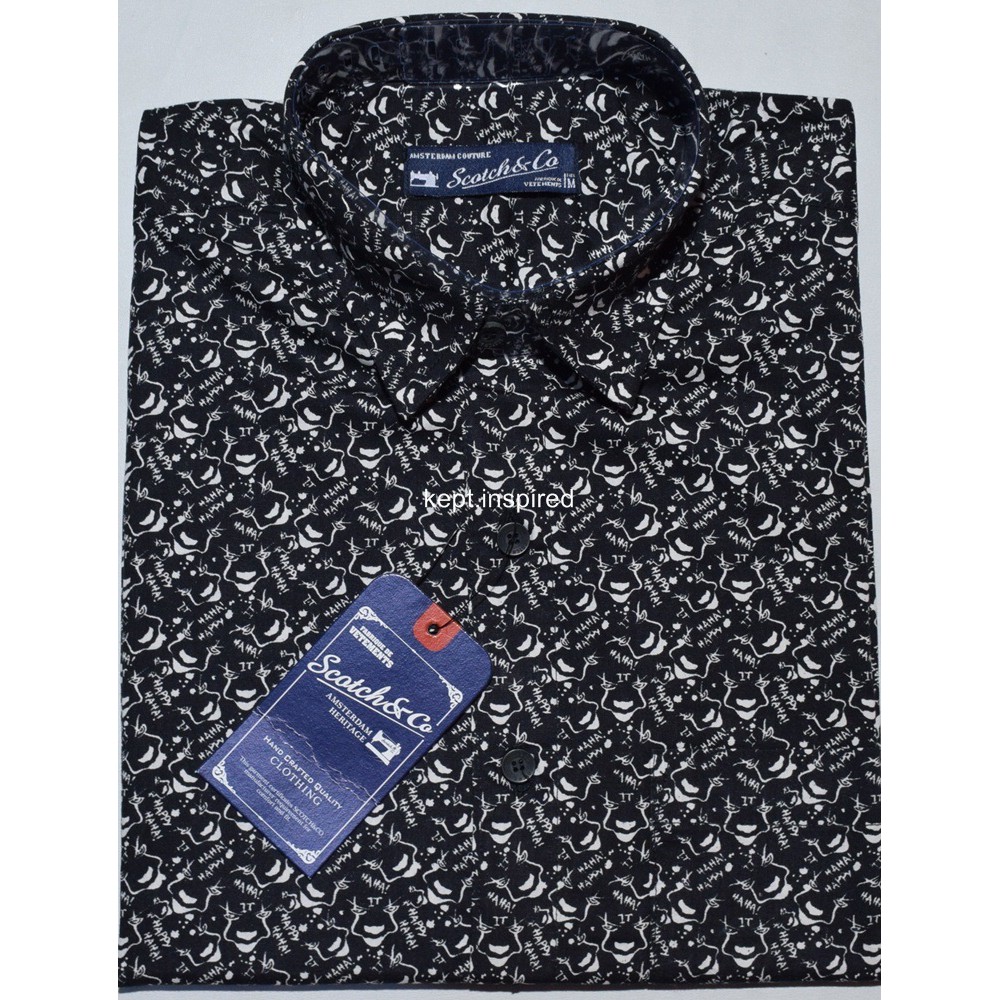 SCOTCH & CO Kemeja Pria Casual Lengan Pendek HItam Motif Reguler TDS 46 ORIGINAL