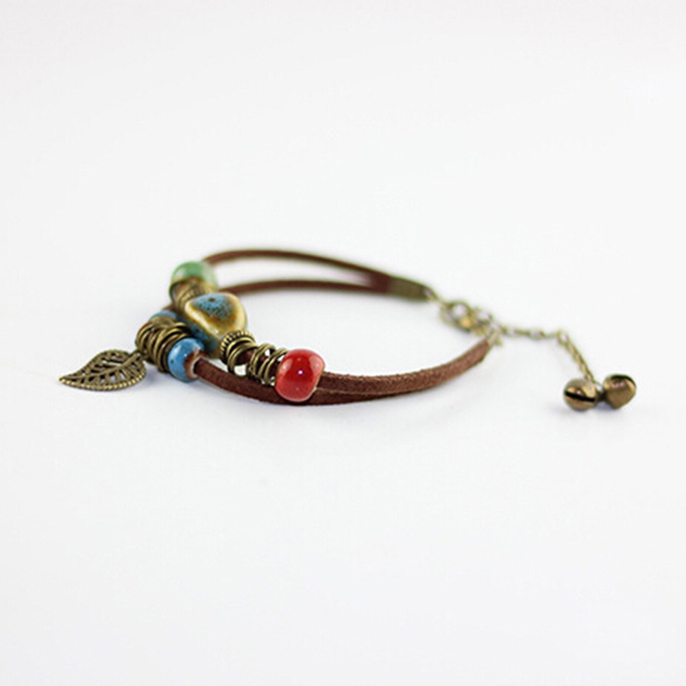 Hu Hu Hu Hu Hu Alat Bantu Pasang Kacamata♡ Gelang Tali Kulit Imitasi Dua Lapis Dengan Manikmanik Keramik Untuk Wanita