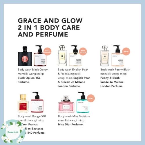 [BPOM] Grace and Glow Black Opium Brightening - English Pear &amp; Freesia Anti Acne Body Wash - Body Scrub - Miss Moisture - Peony Blush