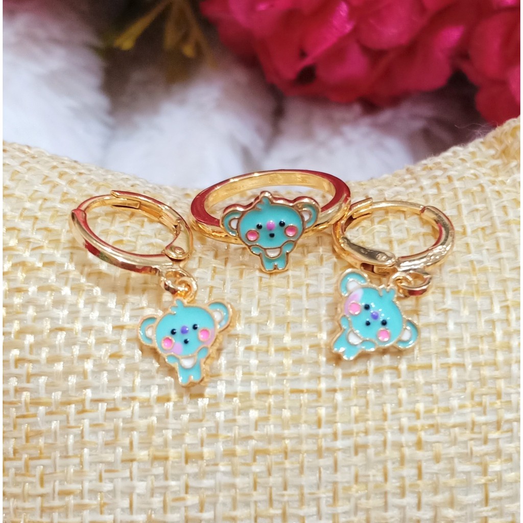 SET PERHIASAN ANAK CINCIN DAN ANTING KARAKTER BT* KOREA