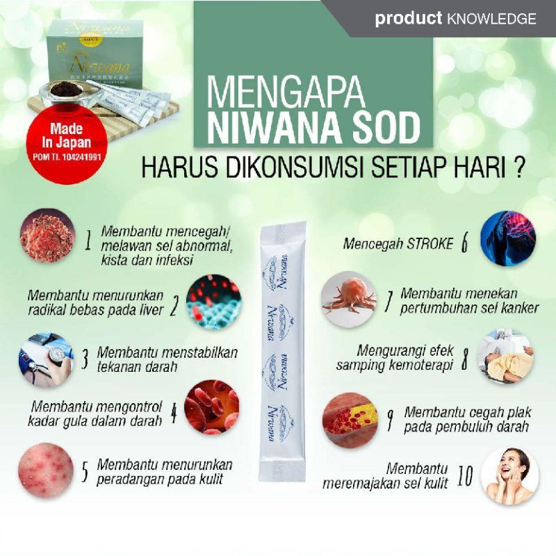 Niwana SOD Suplemen Antioksidan Tinggi Untuk Penyakit Degeneratif Obat Lupus Diabetes Kanker Automium Tumor Original KK Indonesia