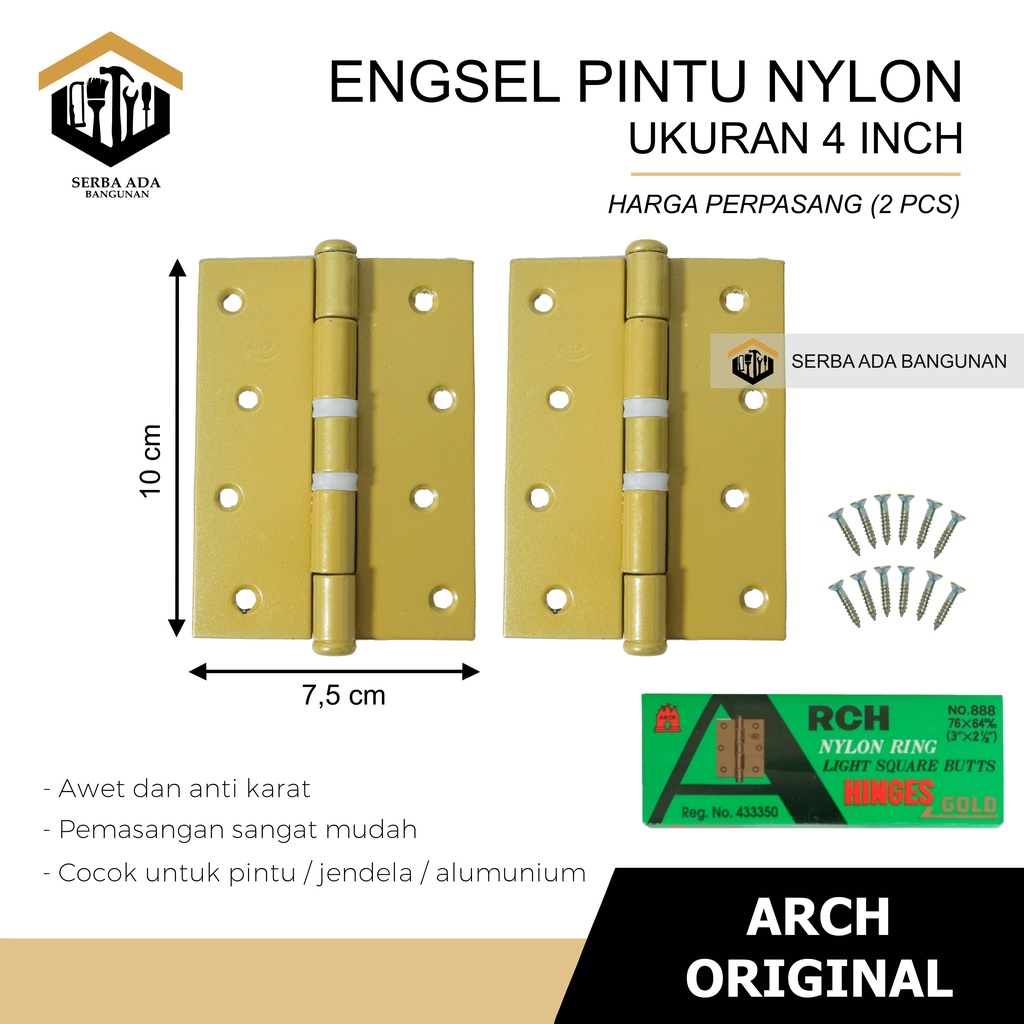 Engsel Pintu Jendela Nylon ARCH RCH Engsel RRT 3 Ukuran 3 dan 4 Inch