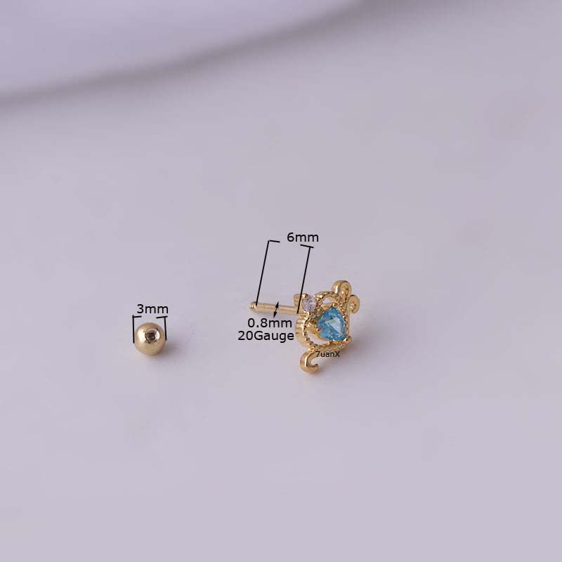 1pc Anting Tusuk Bentuk Hati Bahan Stainless Steel 20gauge
