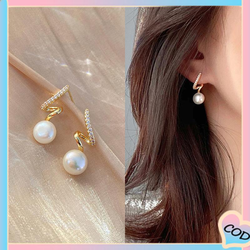 COD❤️ 925 Perak Jarum Ikan Korea Ekor Mutiara 2021 Baru Trendi Elegan Fashion Stud Earrings-A.one