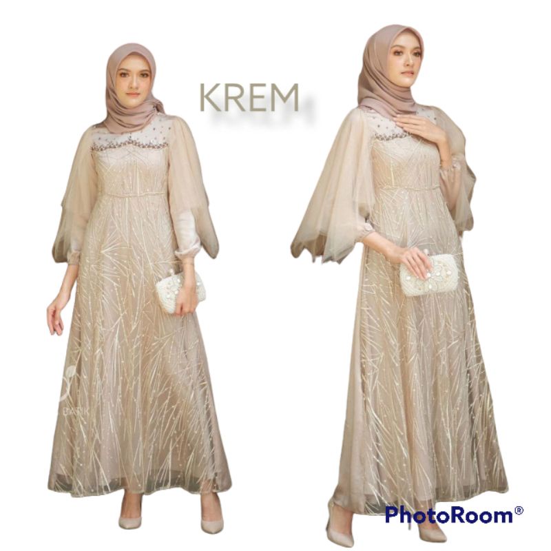 Dress Wanita Gamis Mewah Dan Elegant Brukat Kombinasi Tile Dengan Warna yang soft