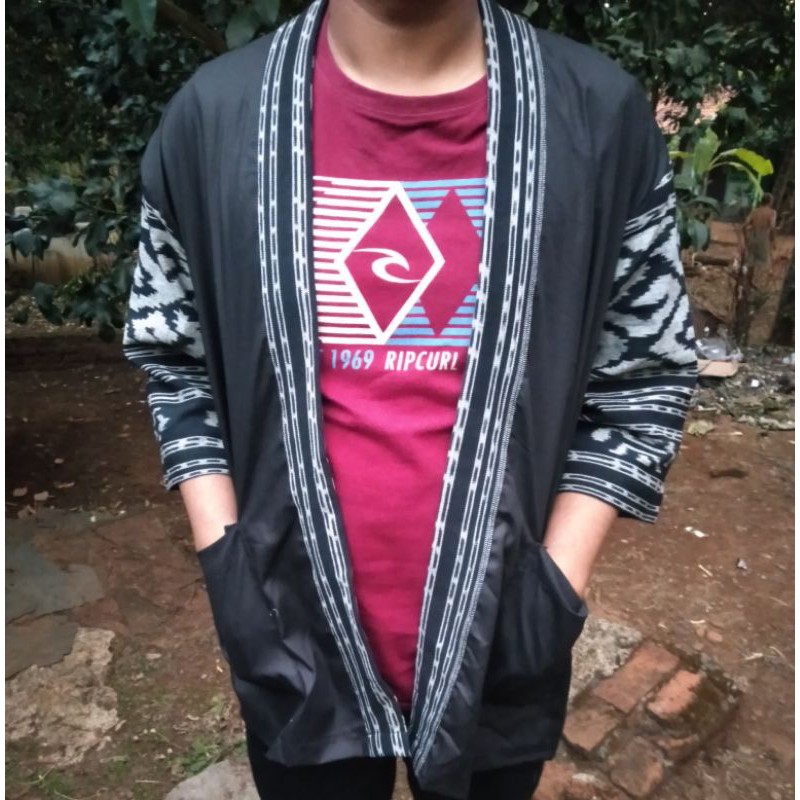 Kimono tenun motif toraja kombi + free masker+gelang tenun