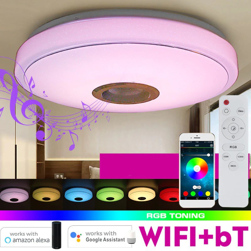 Lampu LED RGB Plafon Ceiling Light Bluetooth Speaker 36W 33cm - BR1530 - White