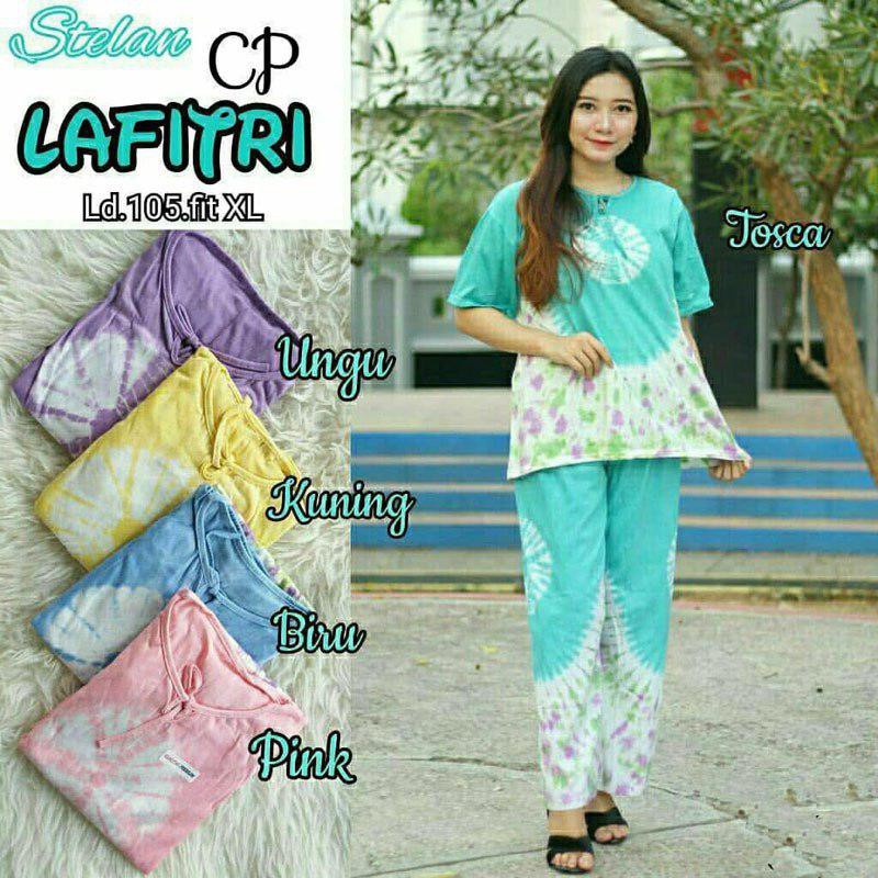 Setelan Babydoll CP Kaos Lafitri Piyama Celana Panjang Wanita Lengan Pendek Pelangi