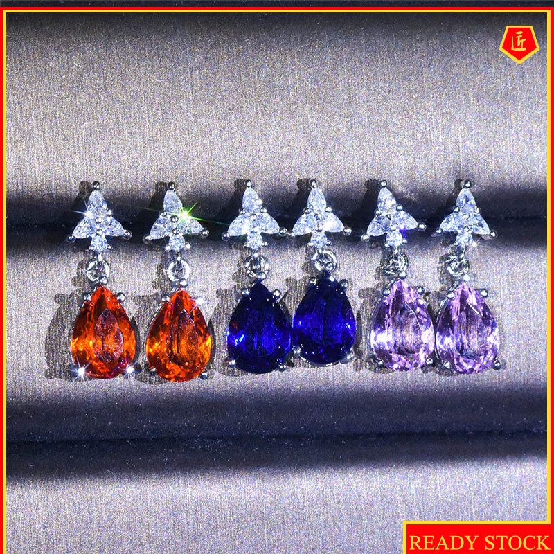 [Ready Stock]Inlaid Pink Crystal Colored Gems Ear Studs
