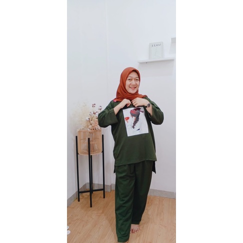 MILEA oneset babyterry - setelan panjang babyterry printing - hijab friendly