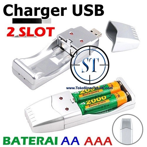 Charger Baterai USB Travel 2 slot for AA/AAA Case Casan Baterai A2 A3 Ni-MH AA AAA Praktis NiMH Rechargeable High Capacity