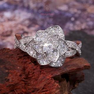 Cincin Lapis Emas 18K Model Bunga Mawar Hias Berlian Cincin Lapis Emas 18K Model Bunga Mawar Hias Berlian