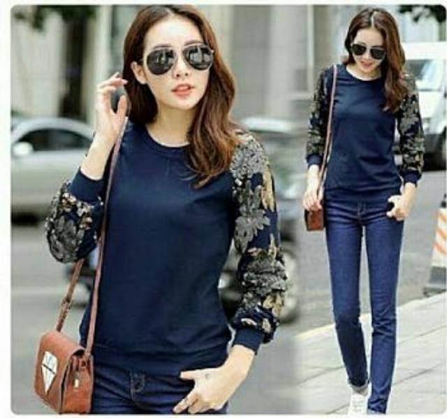 Kaos wanita lengan panjang merah maroon pink biru navy mocca coklat mint hijau babyterri hijabers