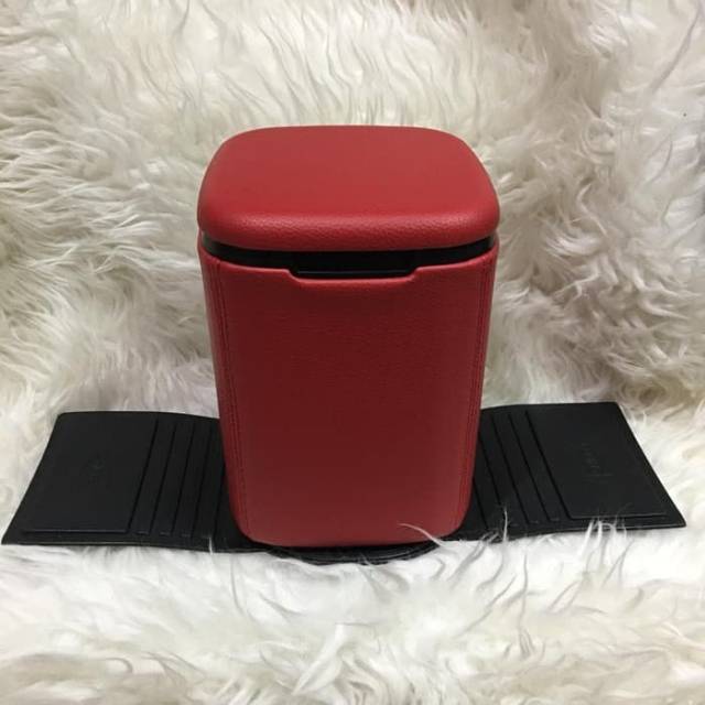Tempat sampah mobil kotak samppah mobil car dustbin lapis kulit merah