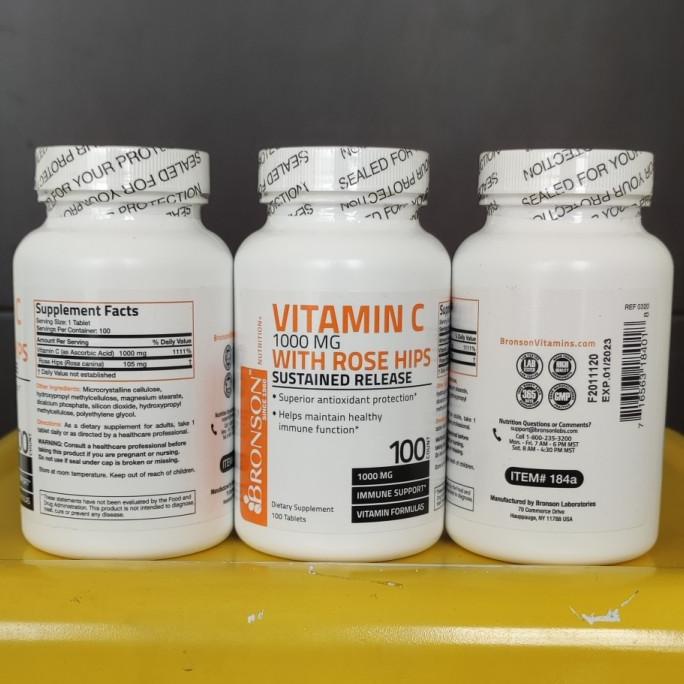 Bronson Vitamin C 1000Mg With Rose Hips Sustained Release 100 Tablets D7F8H_Urgs
