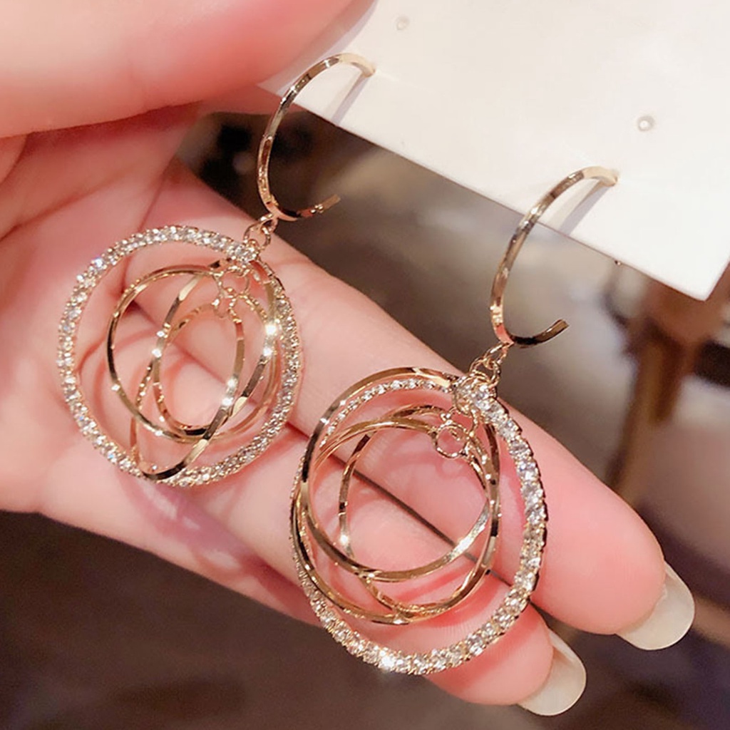 Hu Hu Hu Hu Hu Alat Bantu Pasang Kacamata♡ 1 Pasang Anting Hoop Berlian Imitasi Bentuk Bulat Geometris Untuk Hadiah Pernikahan