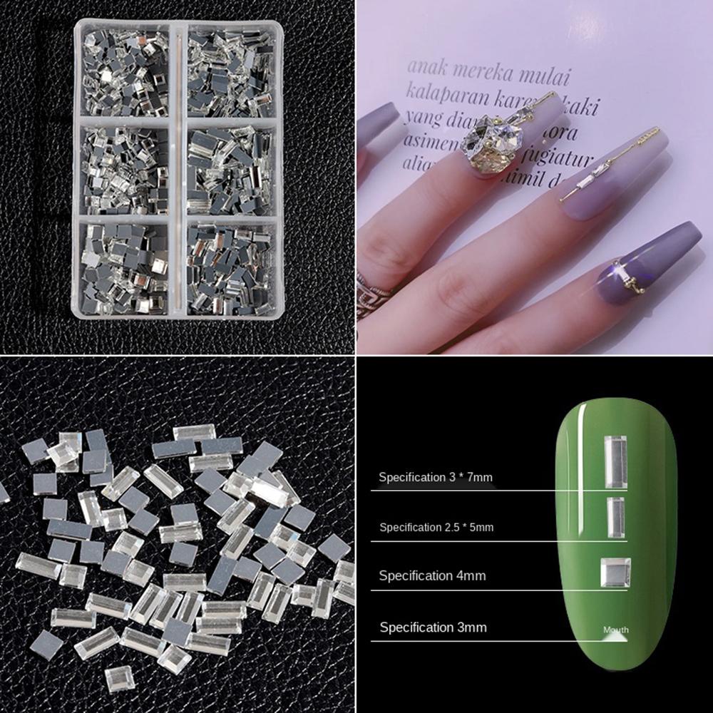 Agustina DIY Kuku Berlian Imitasi 6kisi Bening Datar Bawah Kaca Permata Kuku Perhiasan DIY Manicure Aksesoris