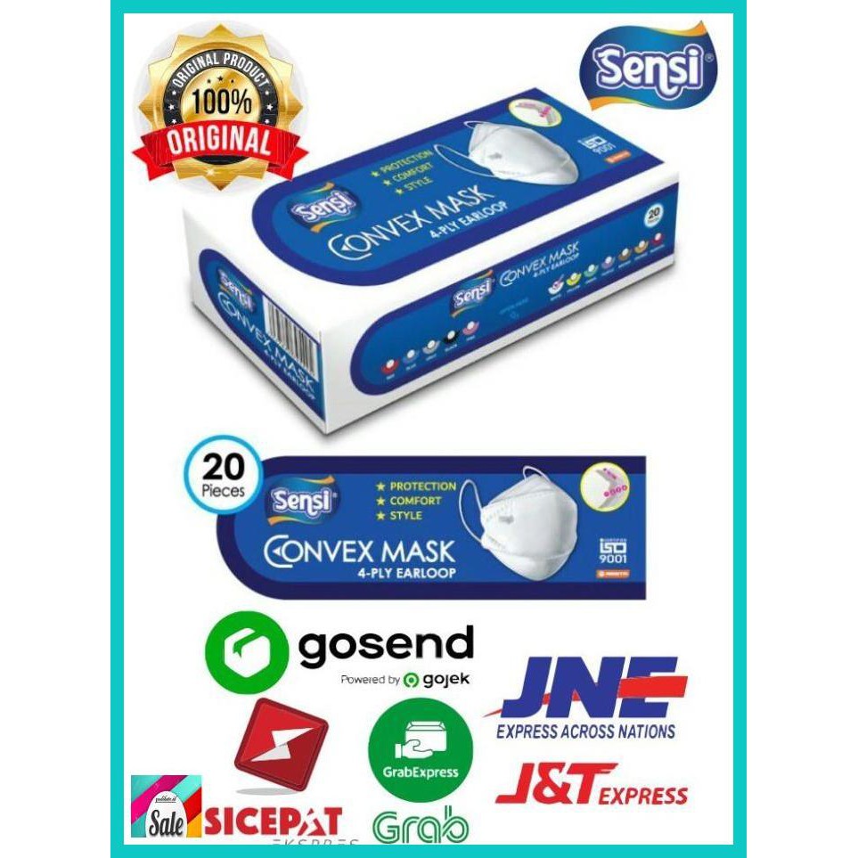 DCDISPOSABLE- MASKER SENSI CONVEX EARLOOP MASK 4 PLY ISI 20 MODEL MEDIS EVO PLUSMED - PUTIH